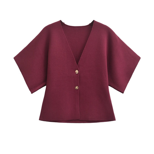 Autumn European American Style Knitted V Neck Top Women