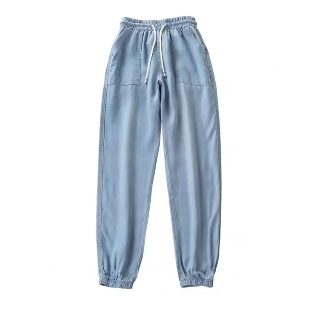 Women Summer Ice Silk Harem Pants Elastic Waist Drawstring