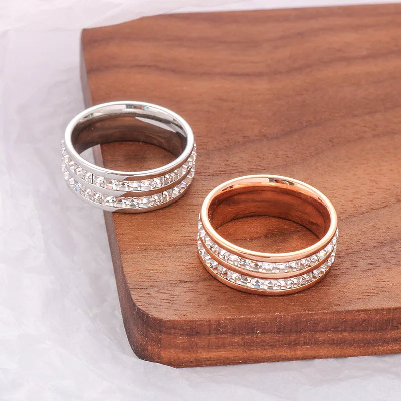 Clear White Stones Ring Stainless Steel 1 And 2 Zircon