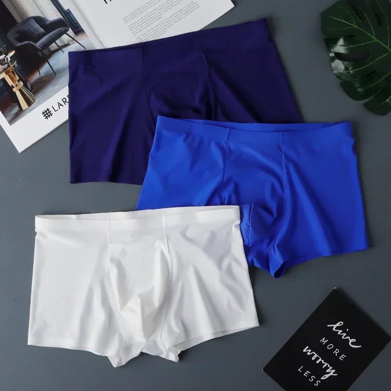 3 Pack Mens Ice Silk Seamless Breathable Plus Size Briefs