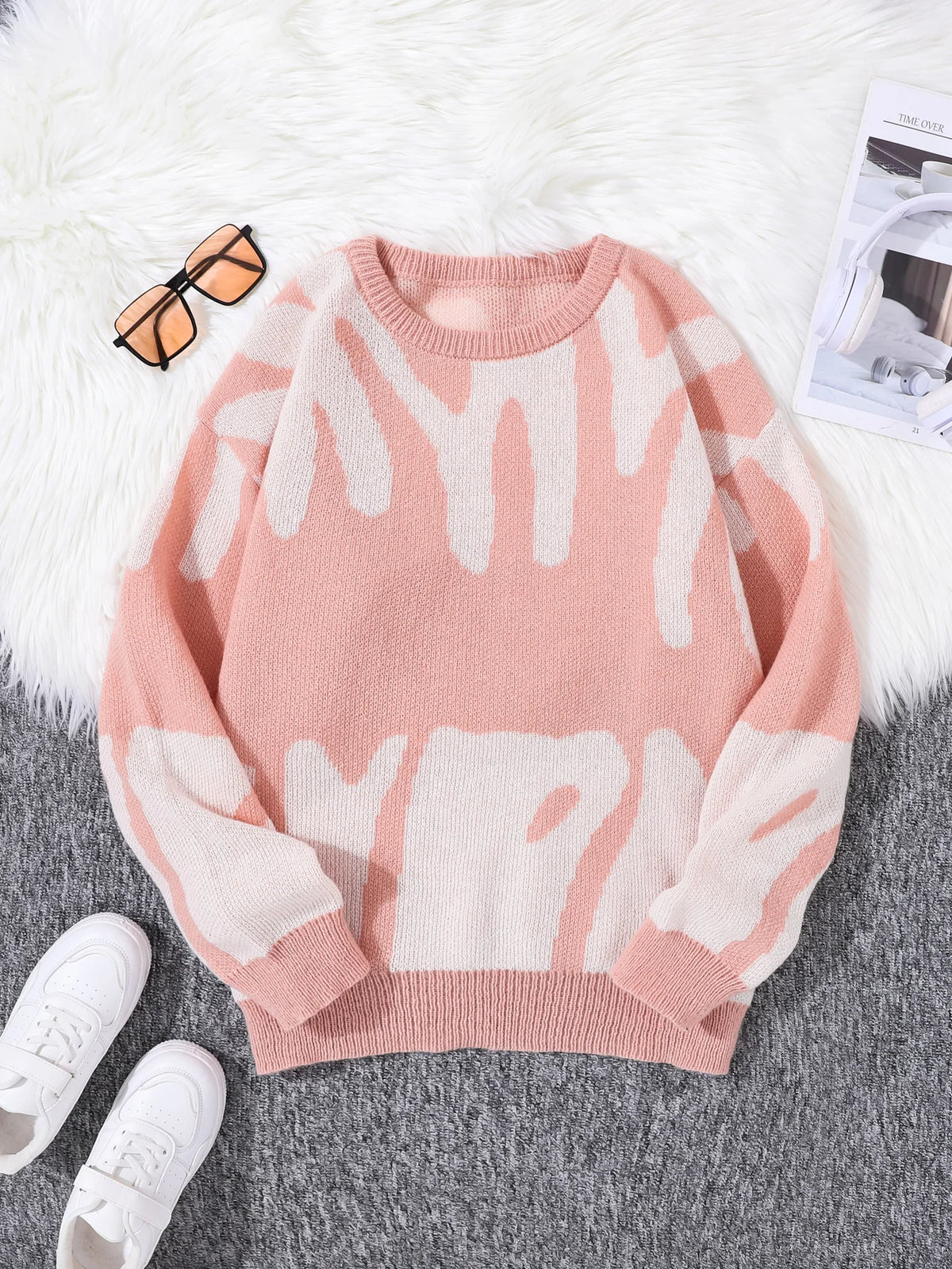 Autumn Winter Irregular Jacquard Pullover Sweater For Men