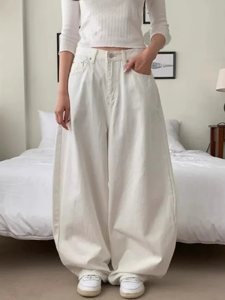 Knot Design High Waist Wide Leg Denim Jeans Spring